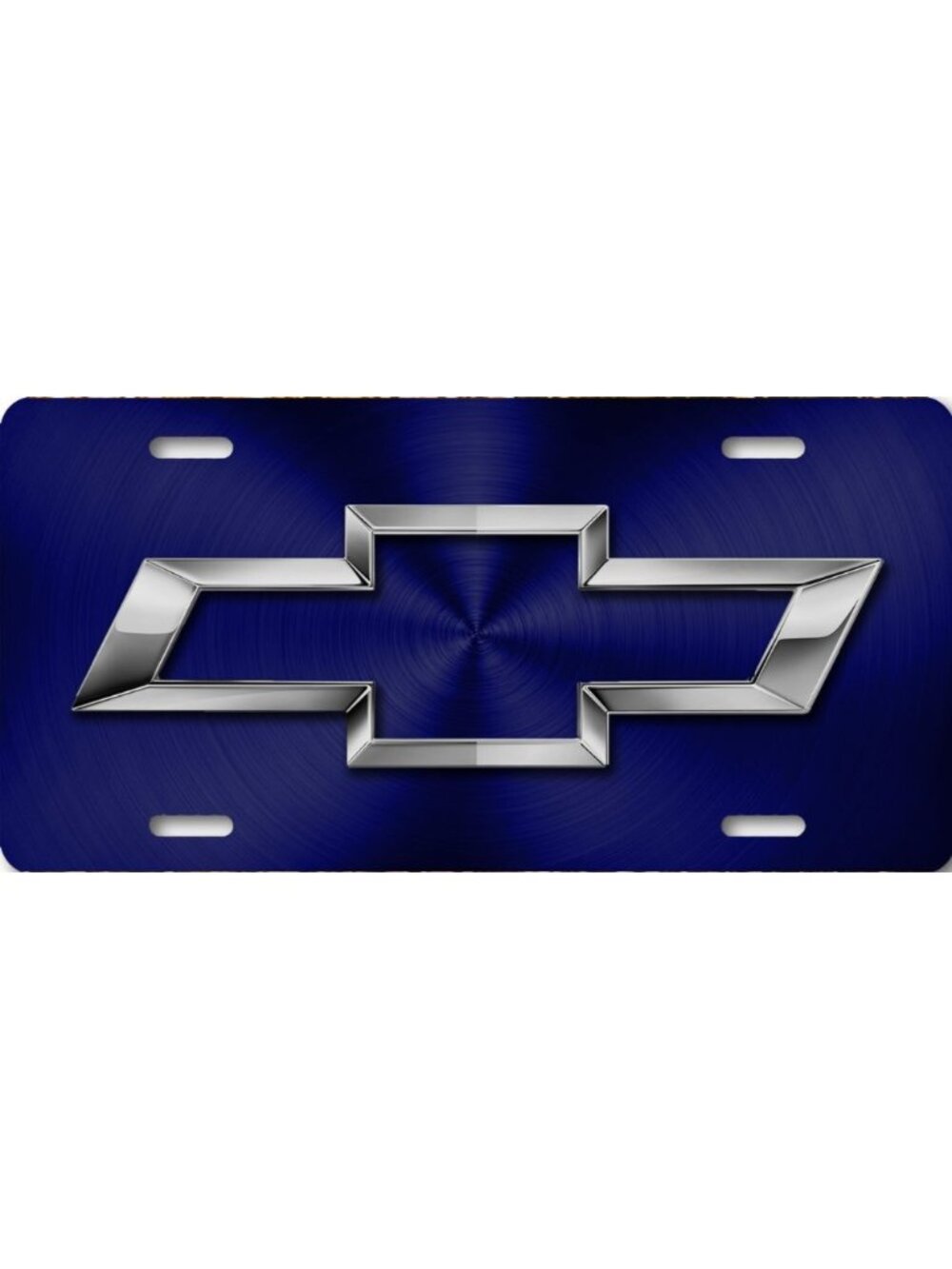 Chevy Bowtie Blue & Silver Chrome look on Metal FLAT License Plate 12"x6"